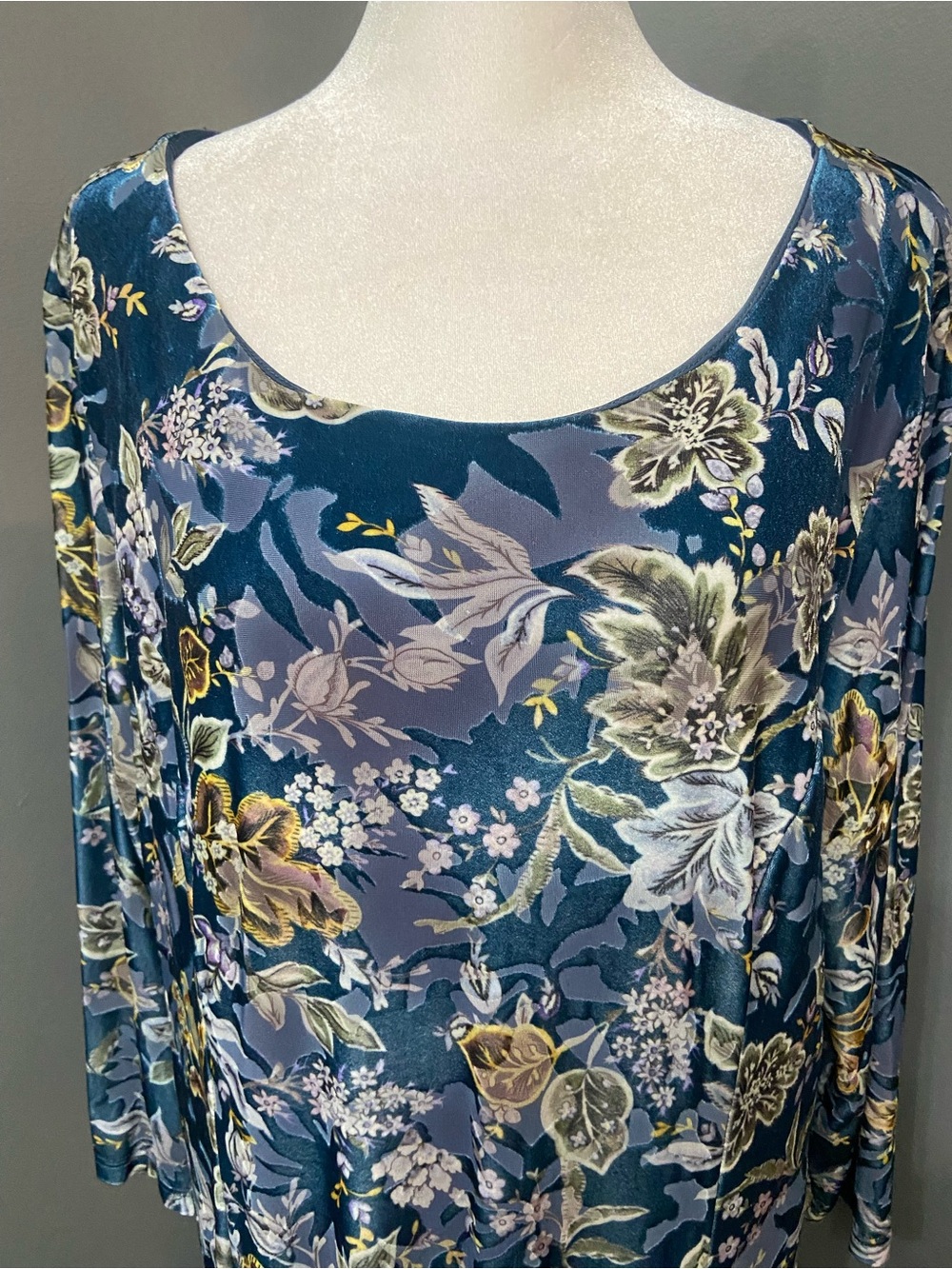 Velvet Burnout Womens 1X Long Sleeve Midi Dress Blue Gray Green Lavender Lined - Picture 8 of 17